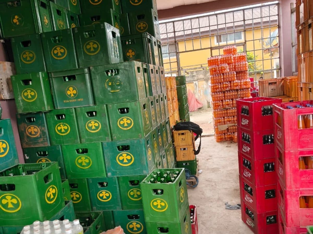 Club beer crates stacked wall to wall
