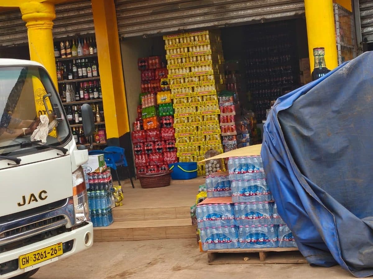Drinks stacked at the front of the Francellen shop